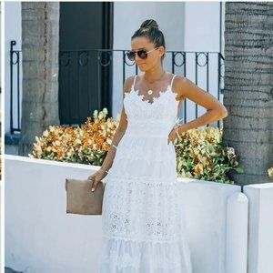 DEVOTED COTTON LACE EYELET MIDI DRESS